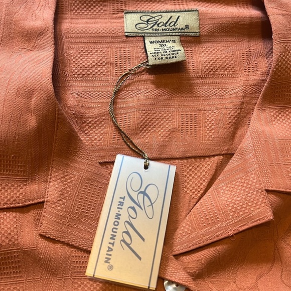 Gold tri mountain shirt, size 3XL, real silk - Picture 3 of 6